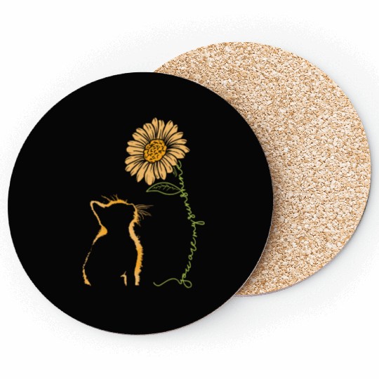 Cute cat with sunflower Coasters
