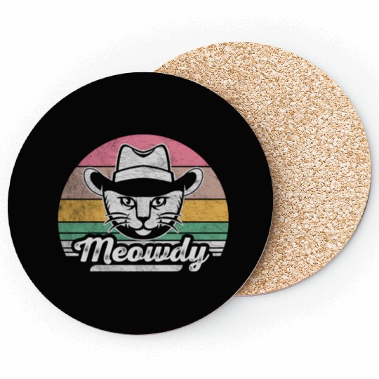 Mashup Between Meow And Howdy Cat Meme Cat Coasters