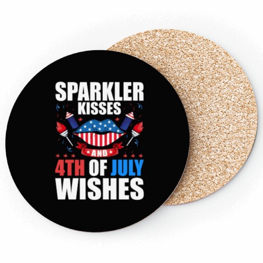 Sparkler Kisses 4th of July Wishes Coasters
