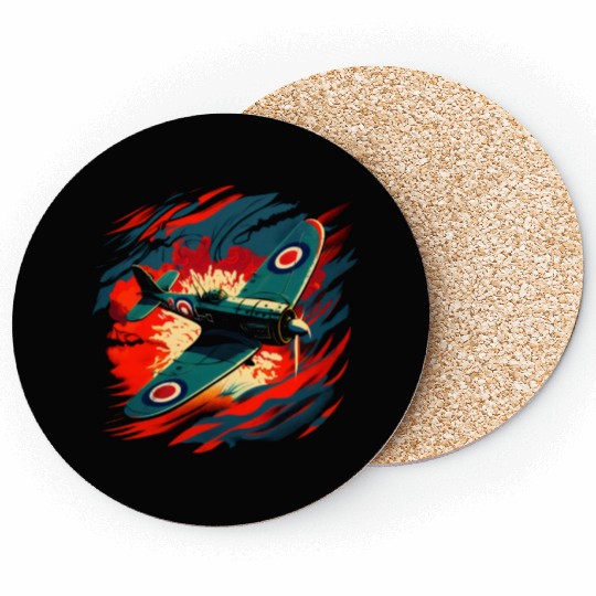 Spitfire Airplane Vintage Pilot Aviator Military Coasters