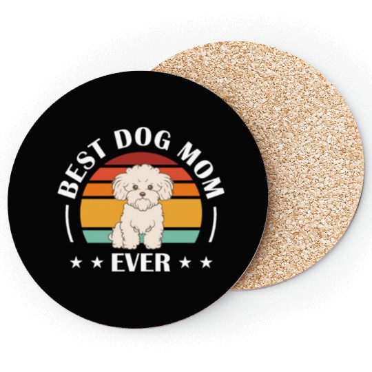 Best Dog Mom Ever Retro Vintage Bichon Frise Coasters