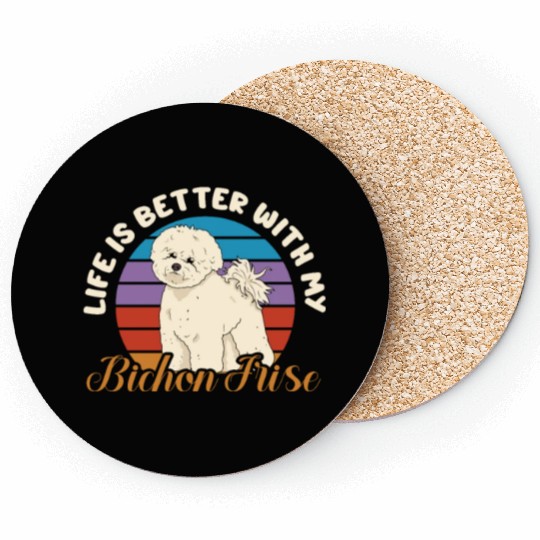 Life Is Better With My Bichon Frise Retro Vintage Coasters