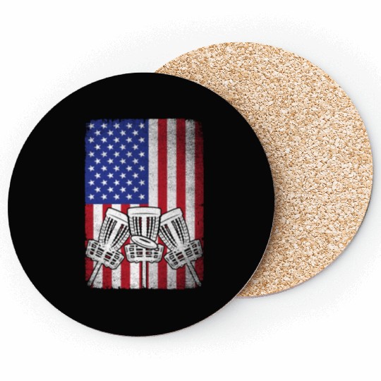 Flying Disc Golf Lover Men Women American Flag Coasters