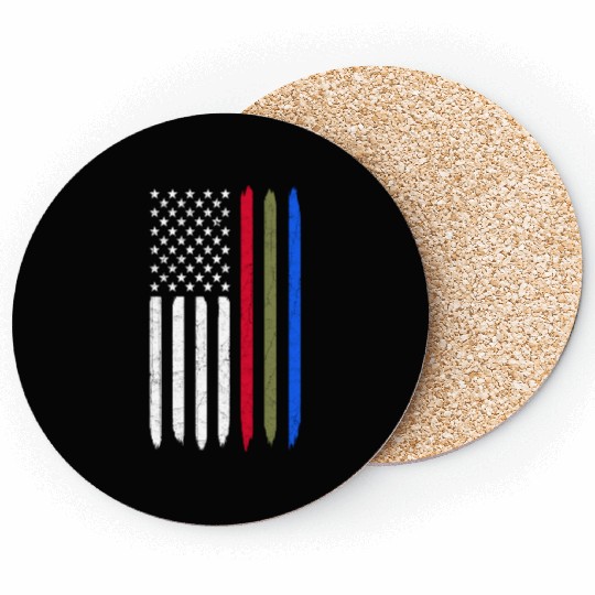 Thin Blue Red Green Line American Flag Police Mili Coasters