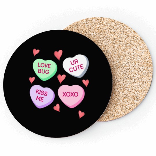 Happy Day Candy Conversation Hearts Love Bug Kiss Coasters