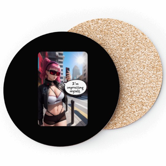 Cyberpunk Waifu Influencer Design 6 Coasters