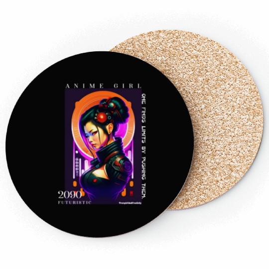 Futuristic Cyberpunk Anime Girl Coasters