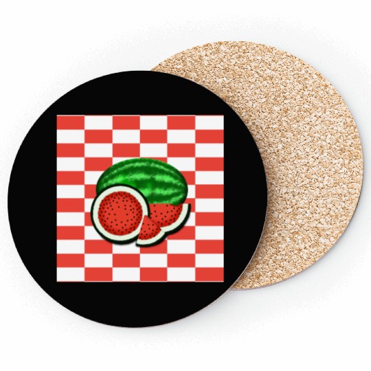 Watermelon on Watermelon Pink Background Coasters