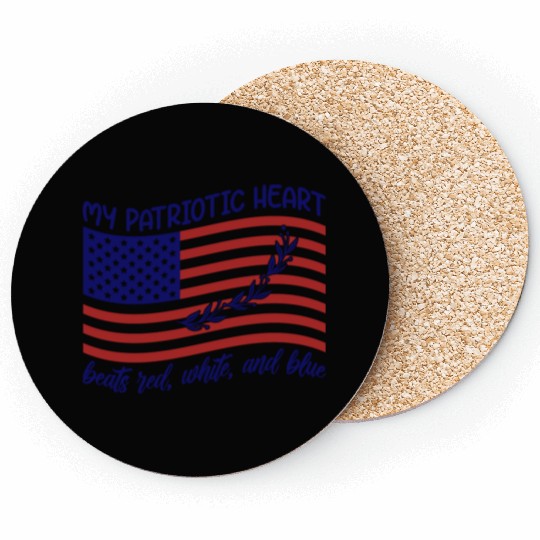 My patriotic heart beats red white and blue Coasters