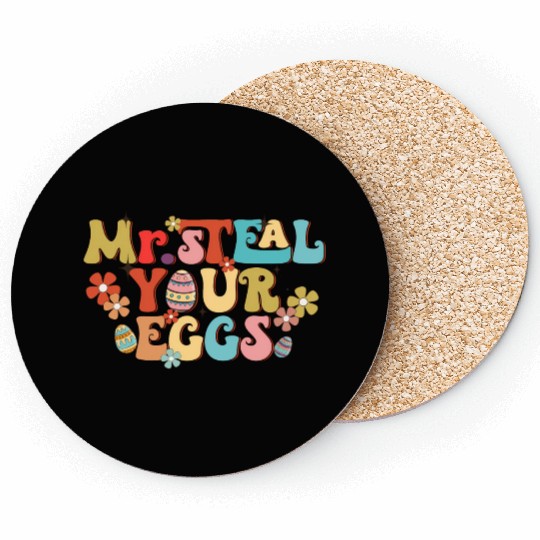 Mr Steal Your Eggs Groovy Easter Day Easter Egg Coasters