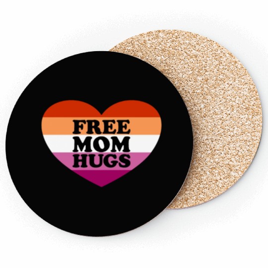 Free Mom Hugs Lesbian Flag Heart LGBTQ Free Hugs Coasters