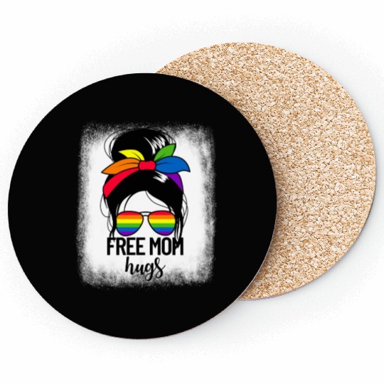Free Mom Hugs Womens Messy Bun LGBTQ Free Mom Hugs Coasters
