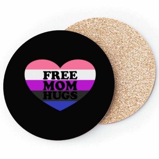 Free Mom Hugs Genderfluid Flag Heart LGBTQ Coasters