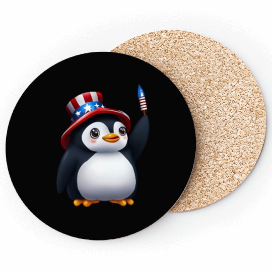 Patriotic penguin for the 4th of July Coasters