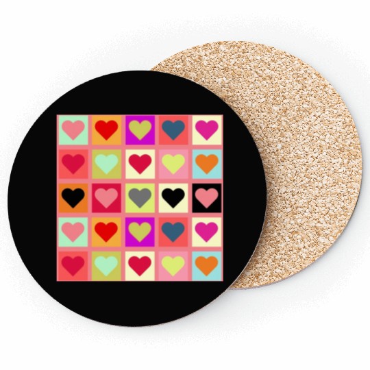 Colorful Retro Vintage Checkered Heart Y2K Pattern Coasters