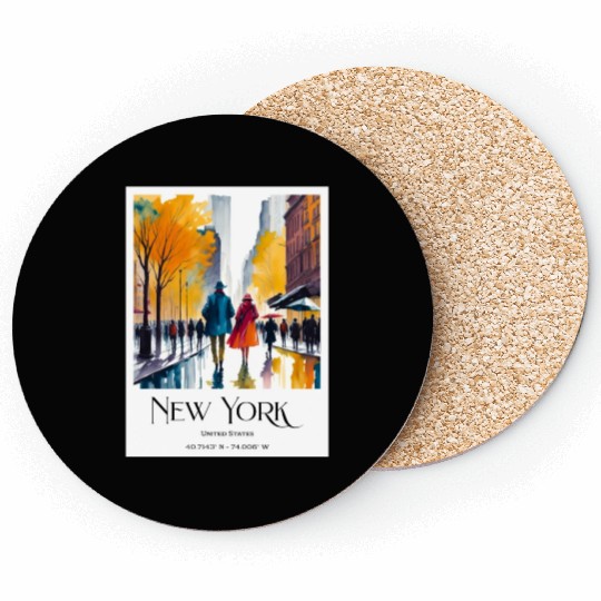 Couple walking in the streets of New York City Coasters