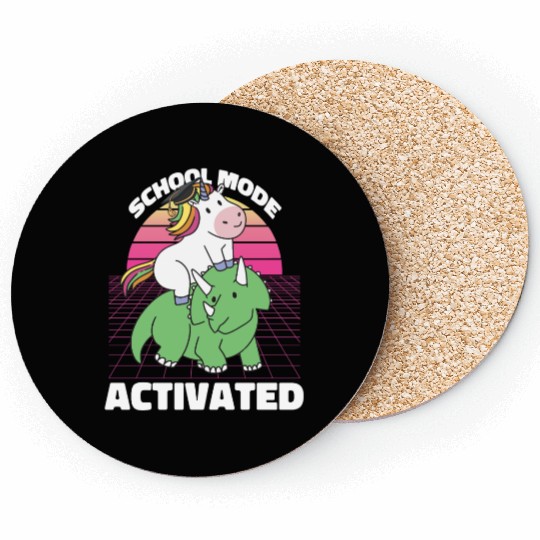 Student Unicorn Triceratops Dino Back To School Coasters