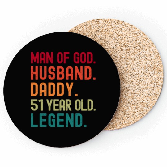 Man of God Husband Dad Vintage 51st Birthday Coasters
