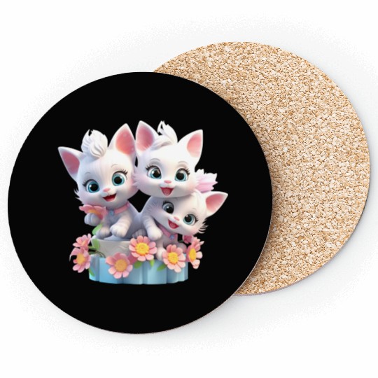 Cute Kittens 3D Ai Art Coasters