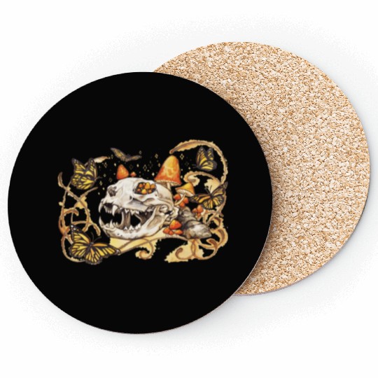 Cat Skull And Butterflies Coasters