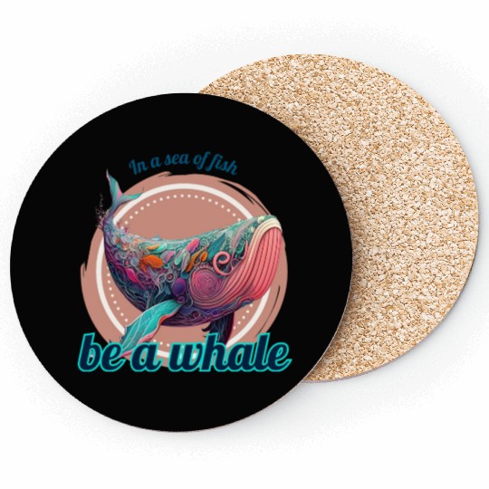 In a sea of fish be a Whale White Colorful Coasters