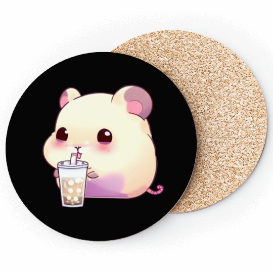 Kawaii hamster with bubble tea Coasters