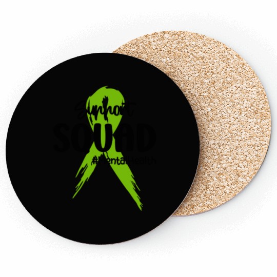 Support Squad Mental Health Awareness Lime Green Coasters