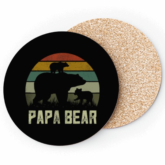 Funny Papa Bear Cub 2 Kids Fathers Day Grandpa Coasters