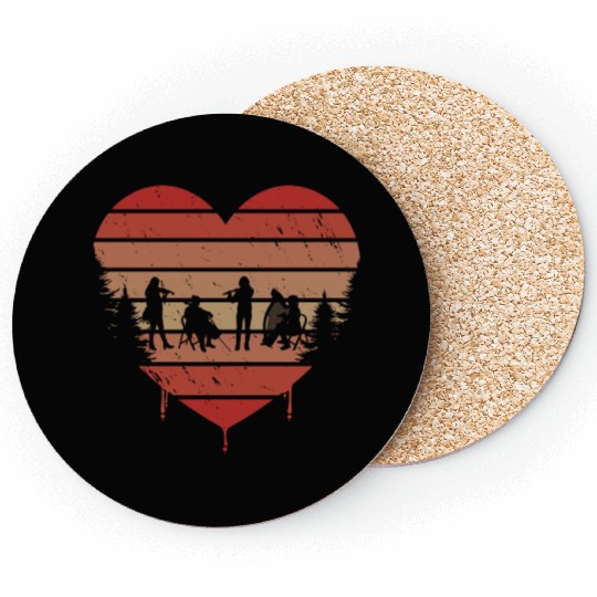 Cute Red Vintage Heart Orchestra Valentine Day Coasters