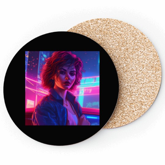 Synthwave Girl - Vibrant Anime Car Artwork Coasters