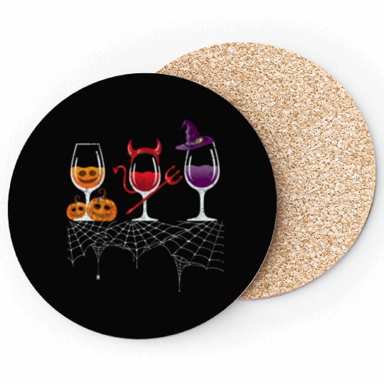 Halloween Red Wine Glass Pumpkin Devil Witch Coasters