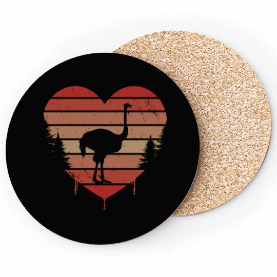 Cute Red Vintage Heart Ostriches Valentine Day Coasters