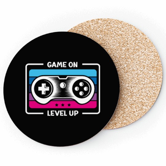 Game on level up illustration in black Coasters