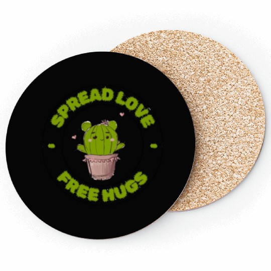 Spread Love Free Hugs Funny Cactus in a Pot Coasters