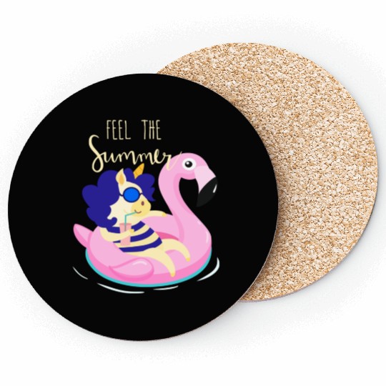 Cute Unicorn Relaxing In The Swimming Pool Design Coasters