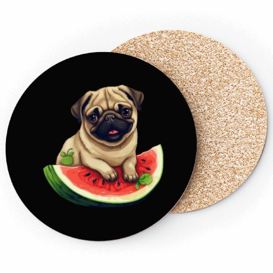 Pug with Melon, Funny Summer Design for Dog Lovers Coasters