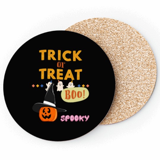 Happy Halloween Trick Or Treat Witch Pumpkin Skull Coasters