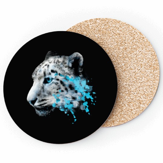 Watercolor Snow Panther Leopard Artsy Watercolour Coasters