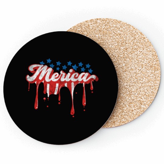 Merica Us Flag Dripping 4th Of July Coasters