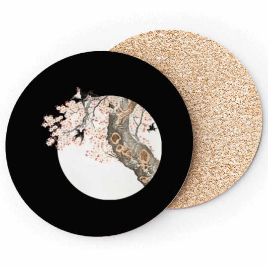 Katsushika Hokusai’s cherry tree'n birds Coasters