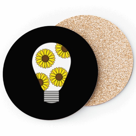 Light Bulb With Yellow Sunflowers Coasters