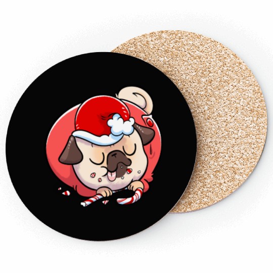 Pug Elf Candy Cane Coasters