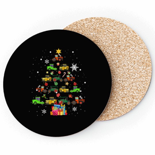 Christmas Tractor Tree Gift Farmer Coasters