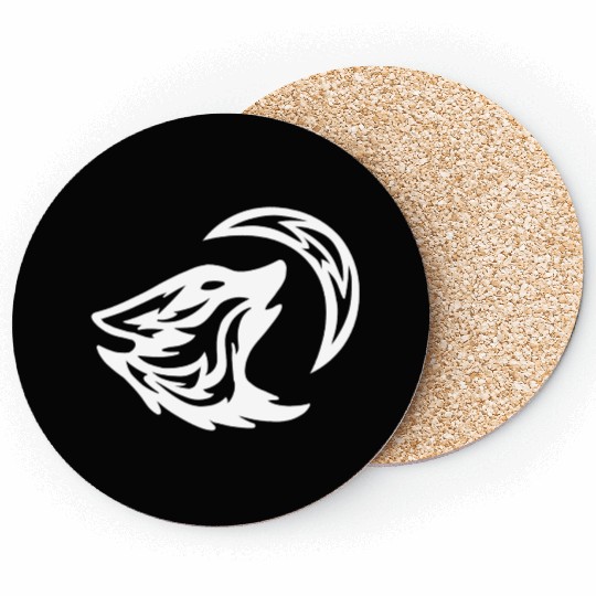 Tribal White Howling Wolf Tattoo 70s Coasters