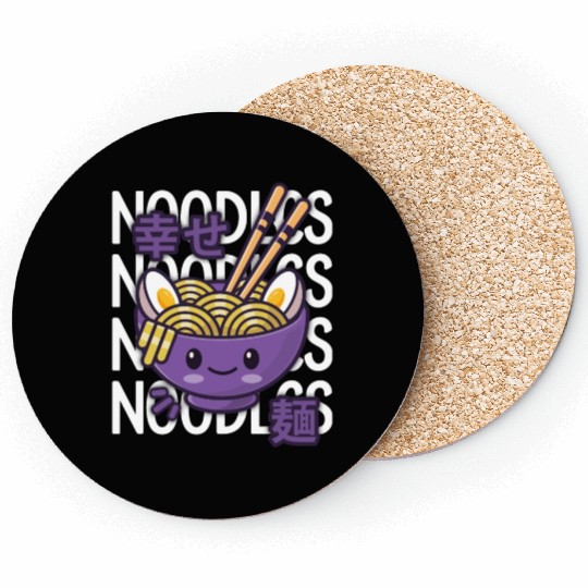 Kawaii Ramen Noodle Bowl Noodles Purple Coasters