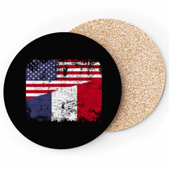 French Roots Half American Flag Usa France Flag Coasters