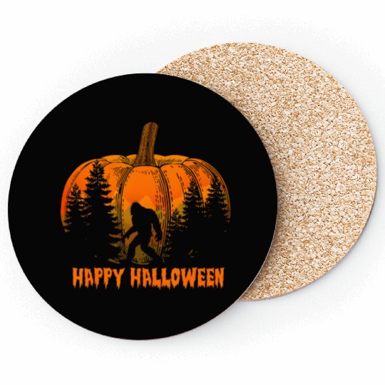 Funny Vintage Bigfoot Pumpkin Halloween Coasters