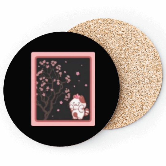 Cherry Blossom Coasters, Kawaii Cat Cherry Blossom