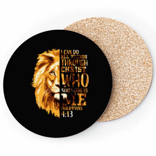 Philippians 413 Christian Bible Verse Lion Husband Coasters