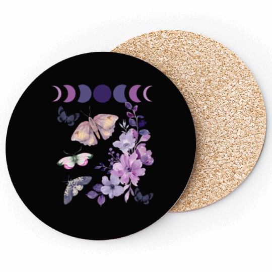 Violet Purple Moon Moth Flower Coasters